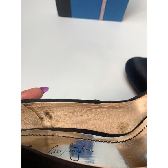 ABS Allen Schwartz Black Satin Atlas Platform Heels Size 8 - Picture 15 of 15